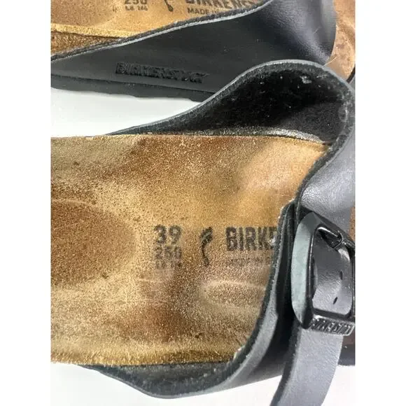 Birkenstock Arizona Slide Sandals 2 Strap Buckle Men's 6 Women's 8 Black Leather - Picture 6 of 16